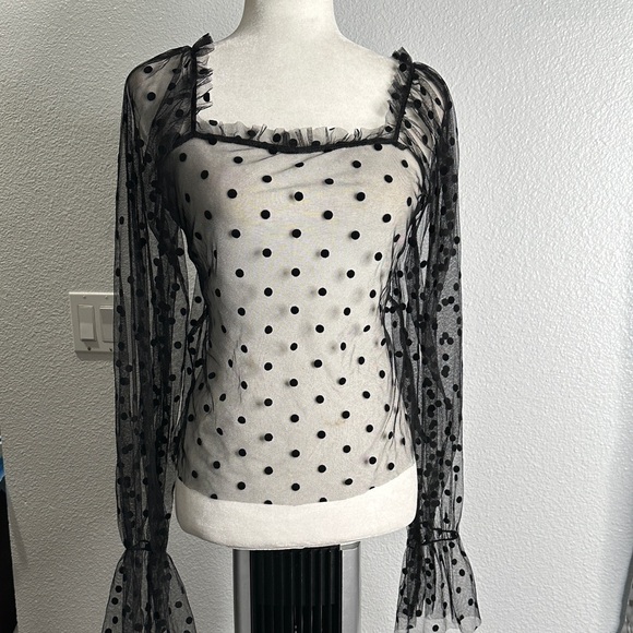 missing Tops - Black Polka Dot Sheer Top size 6 goth, whimsigoth